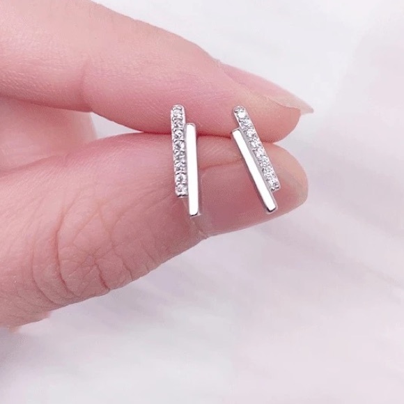 Sterling Silver Simulated Diamond Stud Earrings - Picture 3 of 8